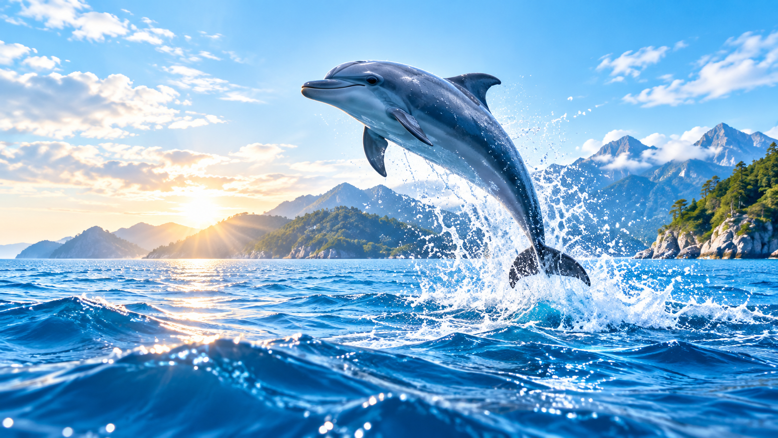 Dolphin jumping above clear blue water